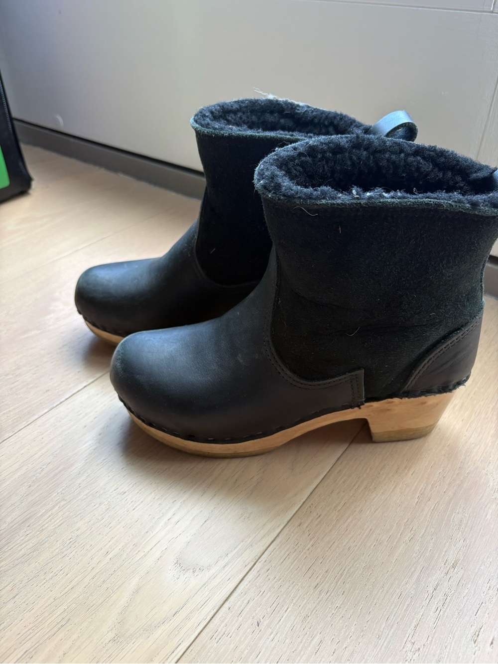 No. 6 Store Leather / Shearling Clog Boot Black Size 37